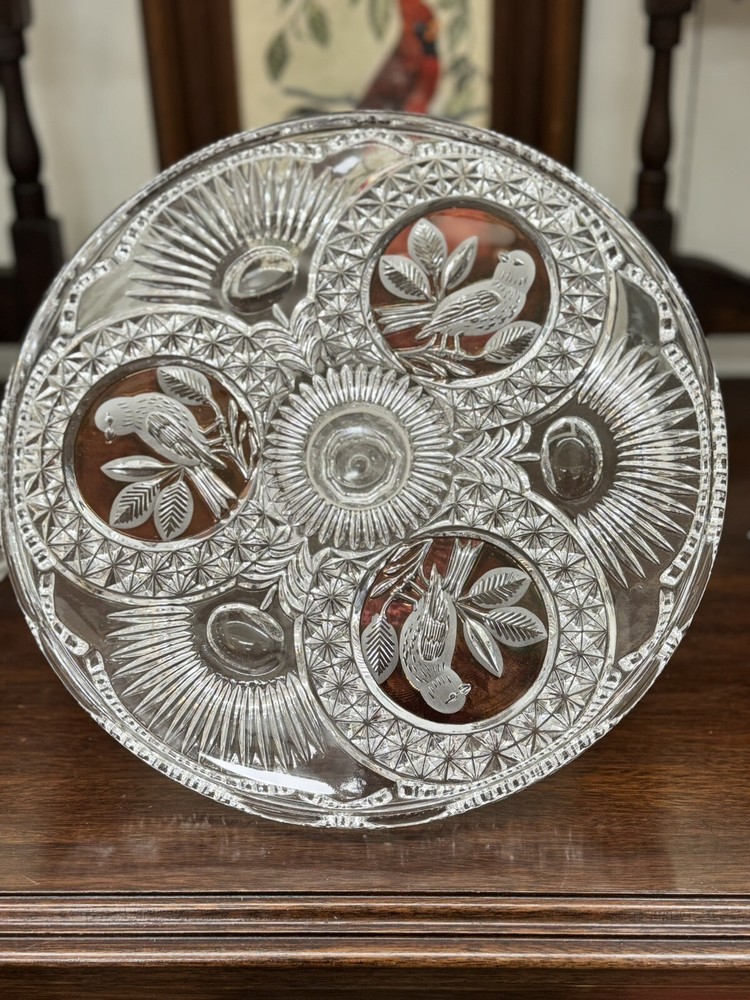 Vintage Hofbauer Crystal Cut Ruby Byrdes Cake Stand Plate Platter Germany