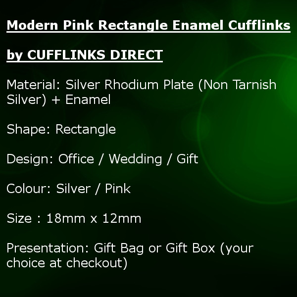 Modern Pink Rectangle Enamel Cufflinks by CUFFLINKS.DIRECT