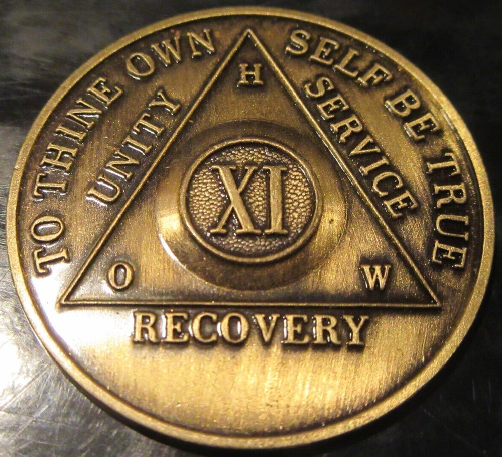 11 Year Alcoholics Anonymous AA BACK Bronze HOW Medallion Chip Coin Token