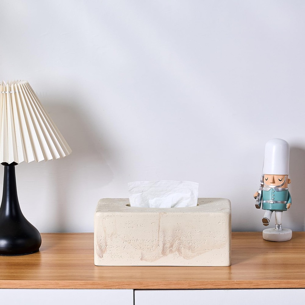 Natural Travertine Texture Resin Rectangular Tissue Box Cover, Standard Size