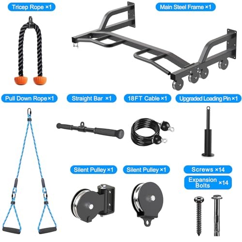 48" Ceiling Mounted Pull Up Bar, Heavy Duty Multi-Grip 48" Cable Pulley System