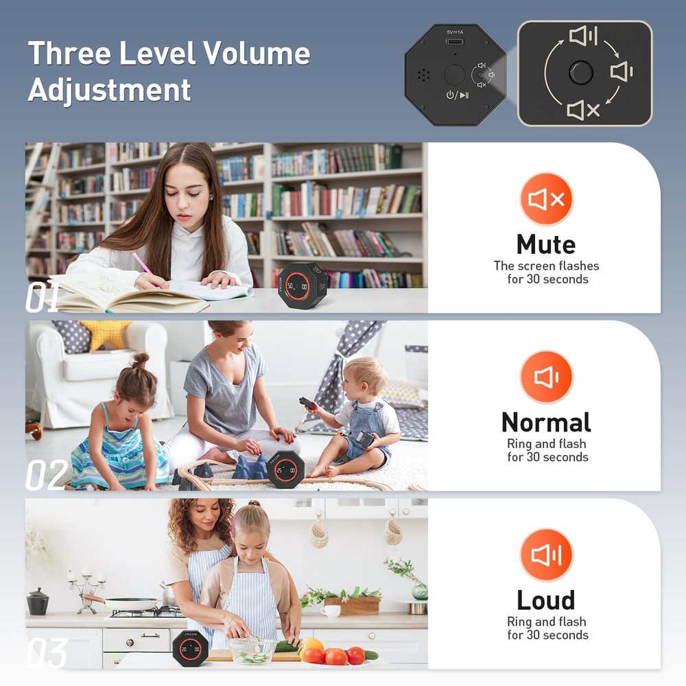 Secura Pomodoro Timer, Rotating Cube Time Tracker, Flip Gravity Sensor with 7...