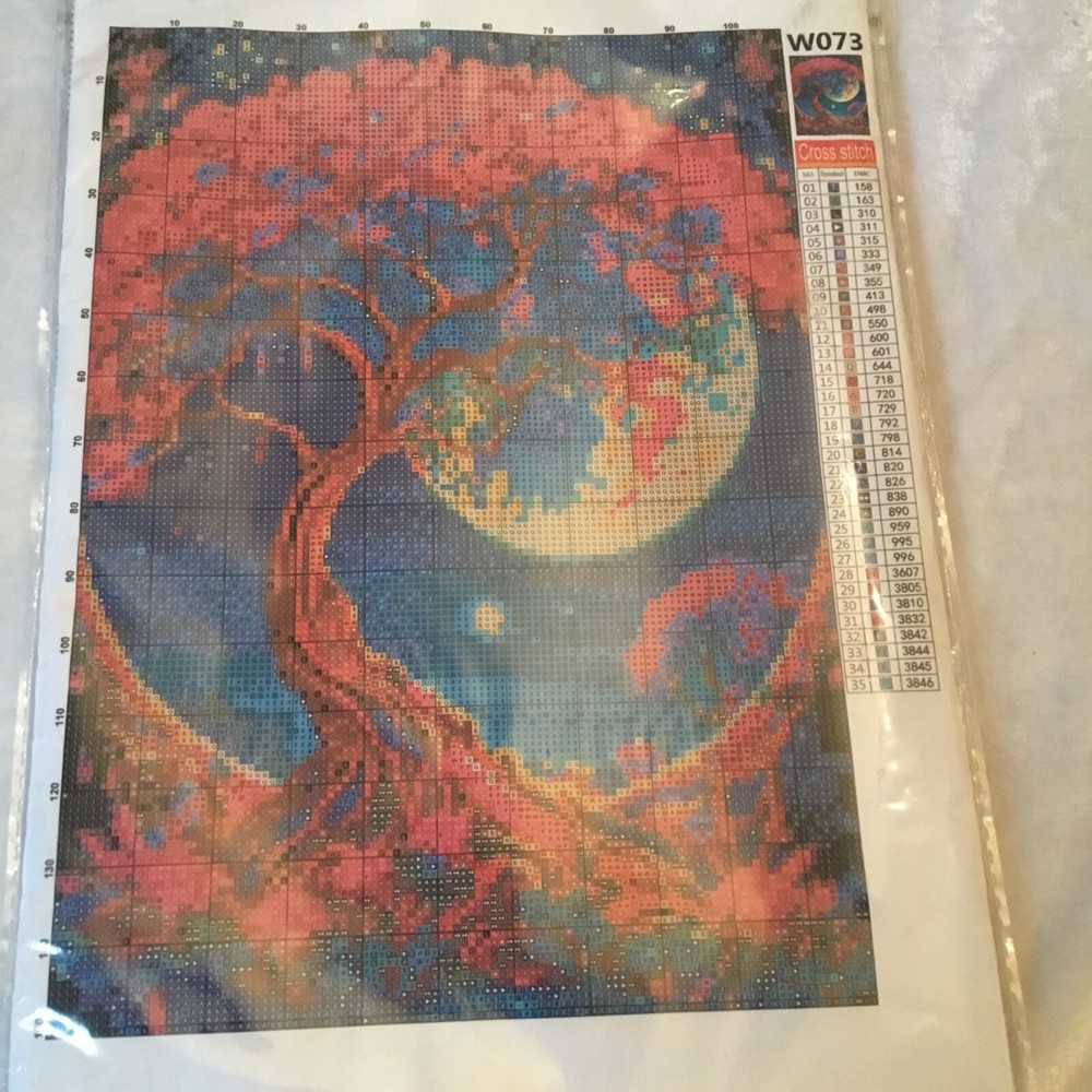 cross stitch tree with moon to make.