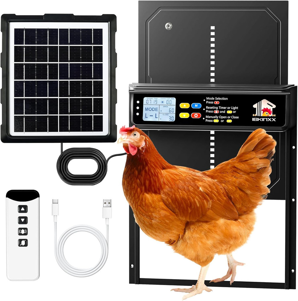 Automatic Chicken Coop Door Solar Powered with Remote Control Manual Mode, Timer