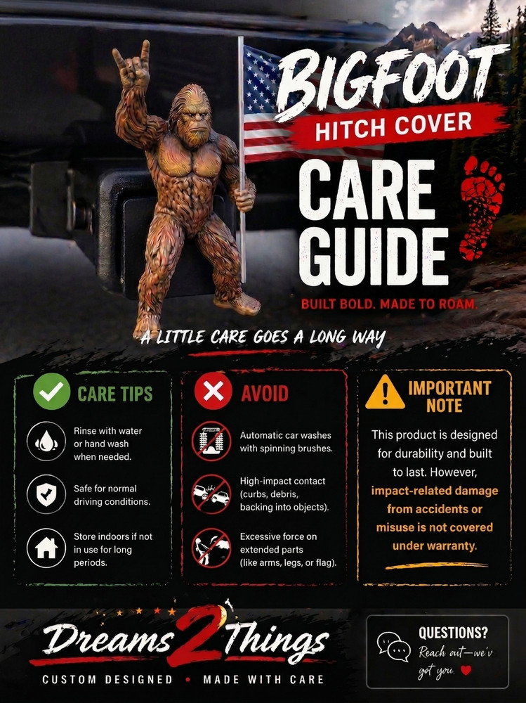 Bigfoot Rock On Hitch Cover with Real Waving American Flag