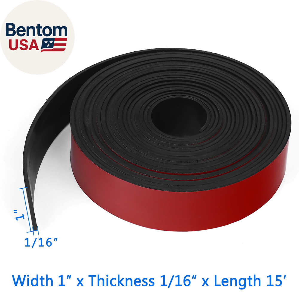 Adhesive Solid Rubber Strips, 1" Wide X 1/16" Thick X 180" Long Self Stick Black
