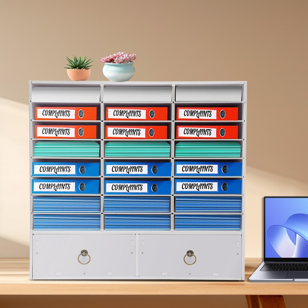 Adjustable Literature Organizer, 24 Compartment with 2 Drawers White NEW
