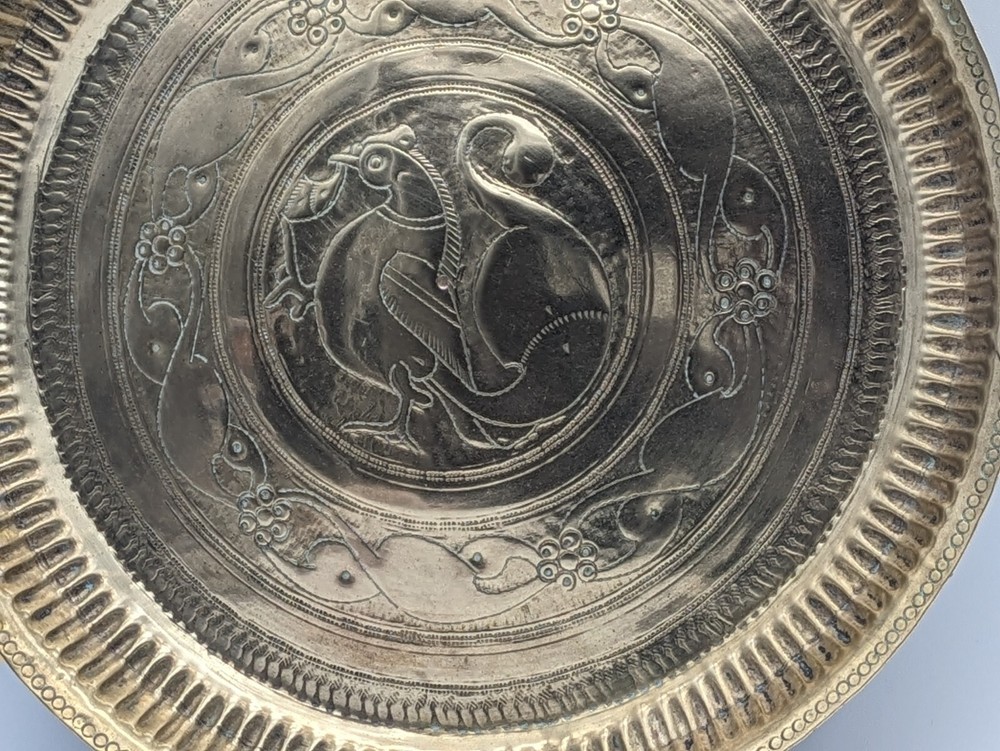 Antique Islamic Indian Engraved Solid Brass Tray Birds