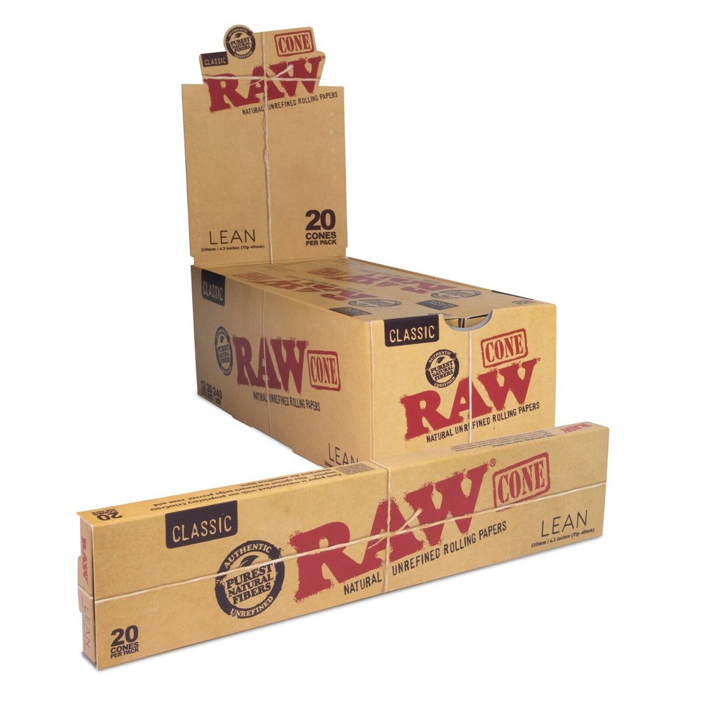 RAW Classic Lean Cones - 12 Packs Full Box 20 Cones Per Pack