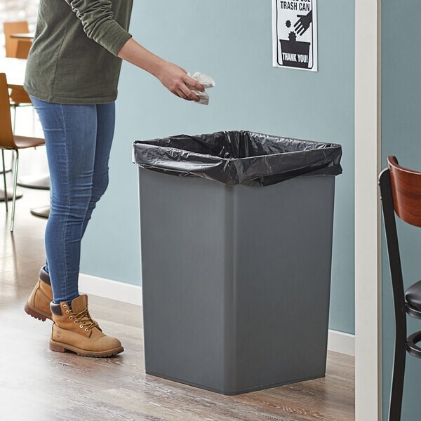 35 Gallon Gray Square Trash Can Container with No Lid - Plastic Garbage Storage