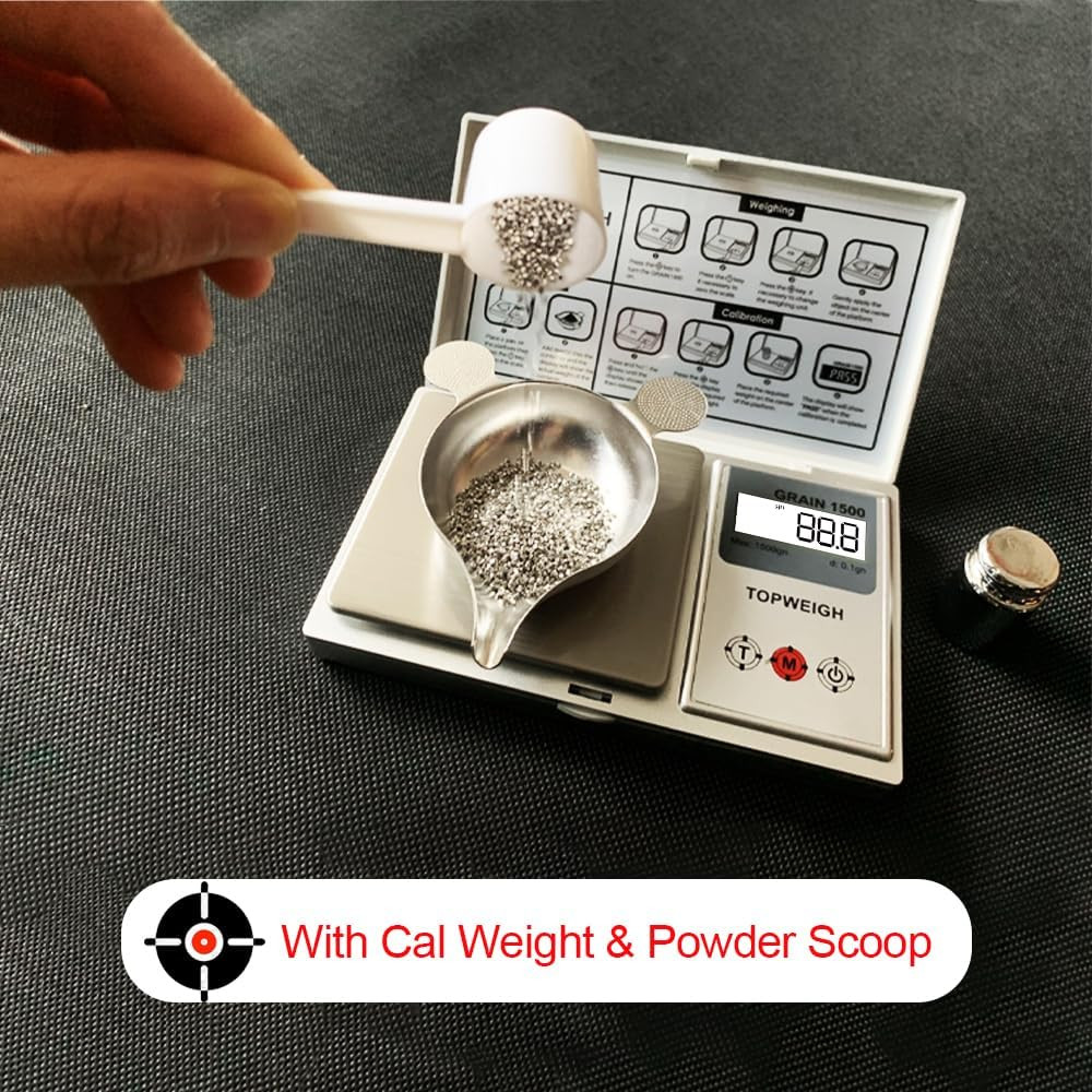 Digital Reloading Scale with Metal Pan, 1500 Grains x 0.1Gn, Includes Weights