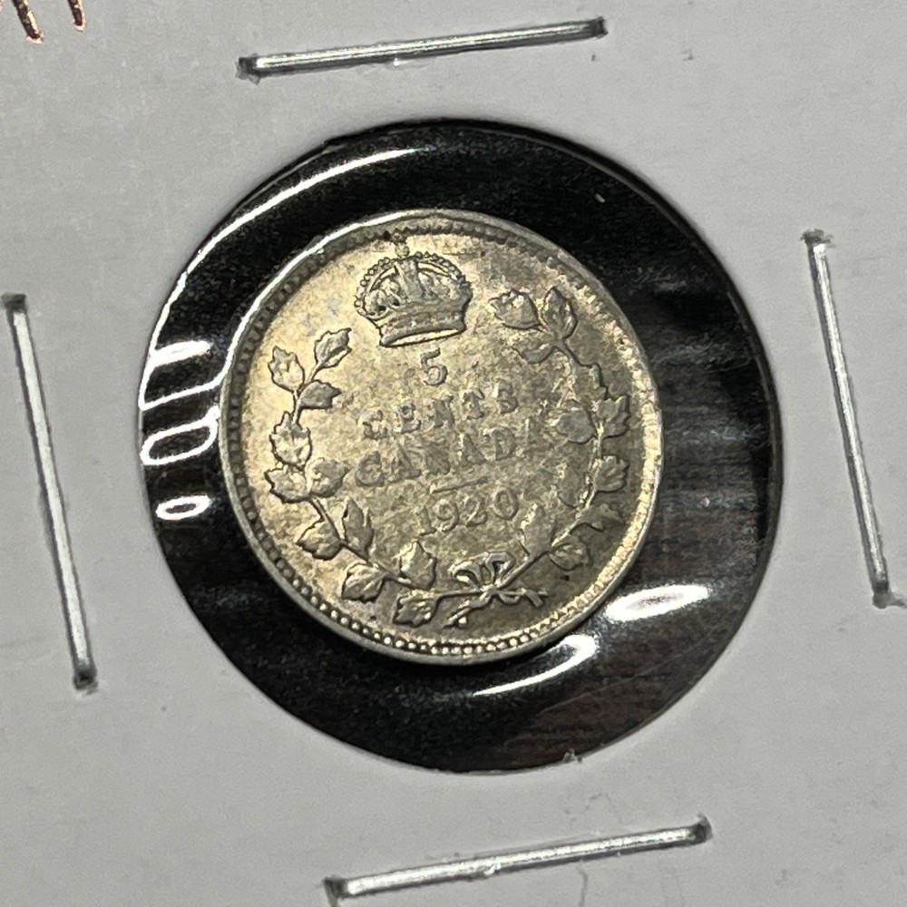 1920 Canada 5 Cent Five Coin AU/unc