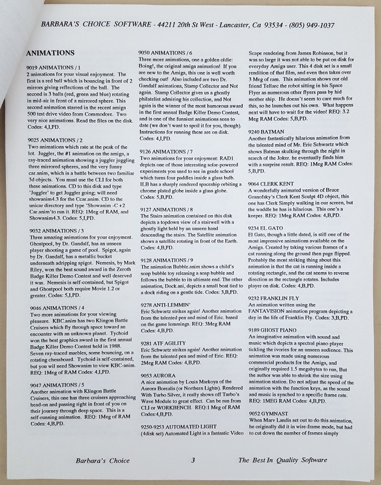 Barbara's Choice for Commodore Amiga and C64/C128 Computers '92 Software Catalog