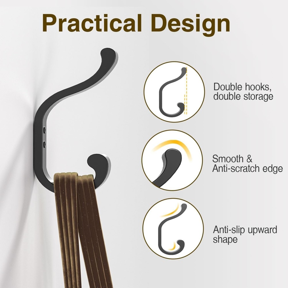 Coat Hooks Wall Mount for Hanging, Heavy Duty Backpack Hooks for Wall 4 Pack
