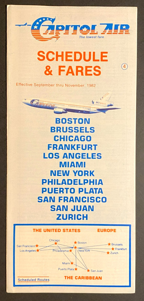 Capitol Air Timetable Effective September 1982