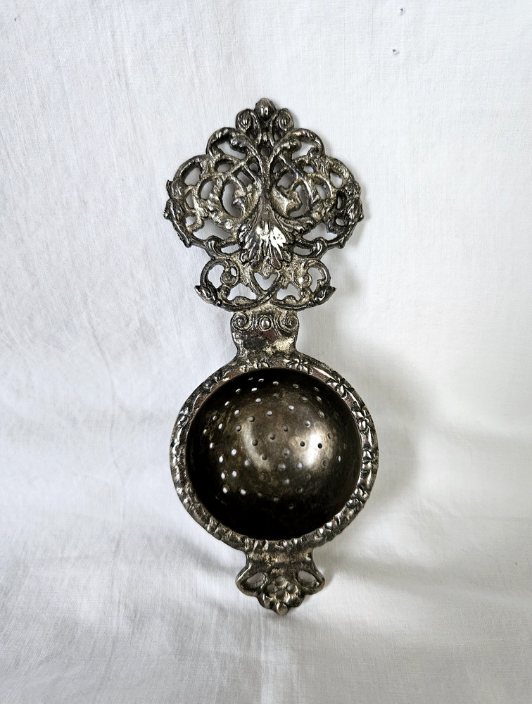 Antique German Silver Plate Ornate Tea Strainer