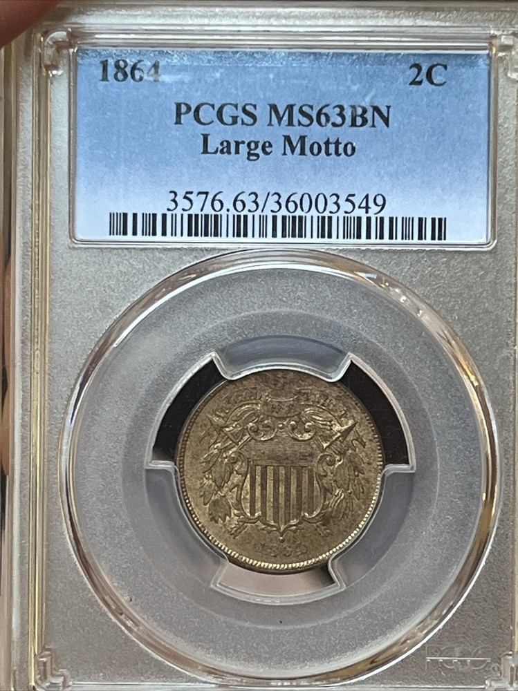 1864 2 cent $0.02 PCGS MS63BN Large Motto