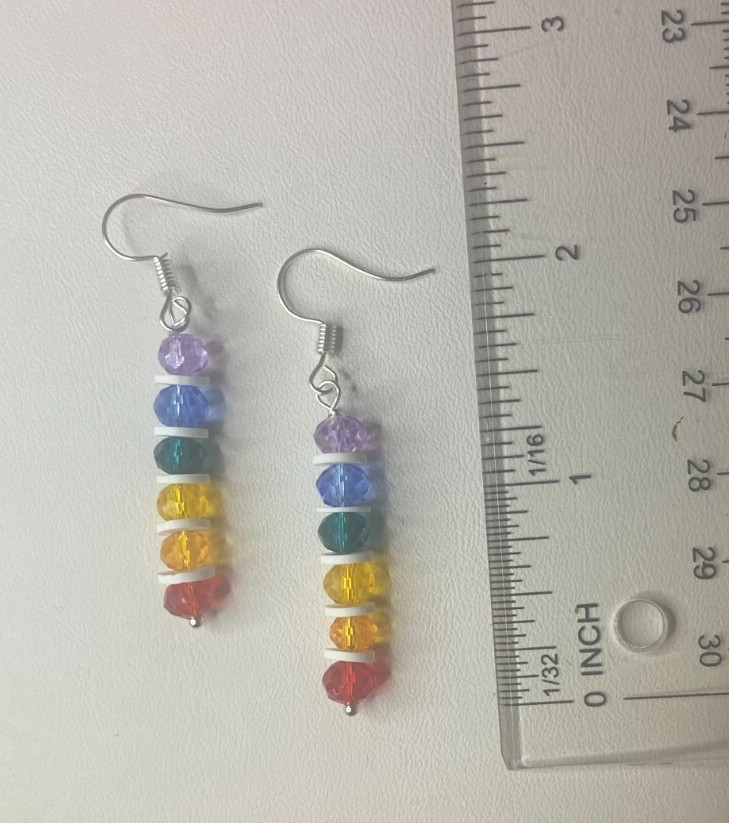 Crystal Beads Multicolor Rainbow Silver 2" Long Love GayPride Dangle Earring A16
