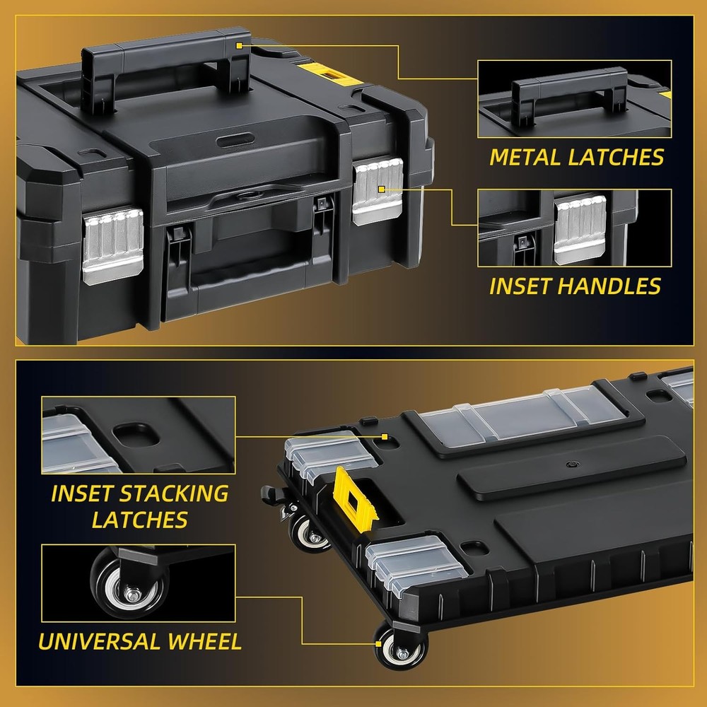 Stackable Toolbox 4 Piece Modular Rolling System Equipment Storage Garage