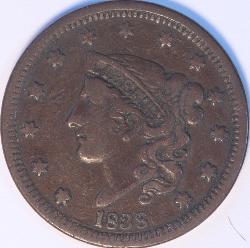 1838 Coronet or Matron Head Large Cent, Nicely Circulated, Problem Free, Olde!