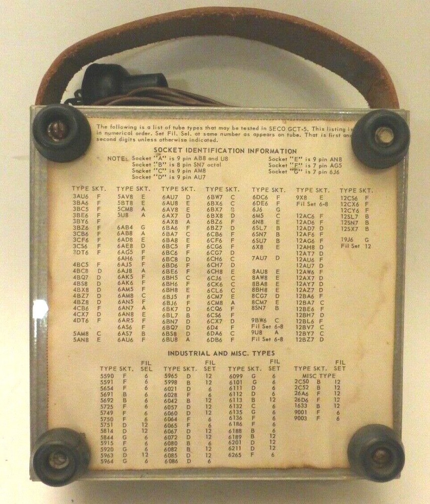 vintage SECO VT GRID CIRCUIT TESTER - Tested & Working - with SOCKET ID CHART