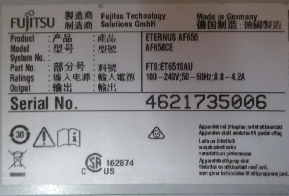 Fujitsu Eternus AF650 All Flash Array 3U Controller Enclosure FTS:ET651SAU