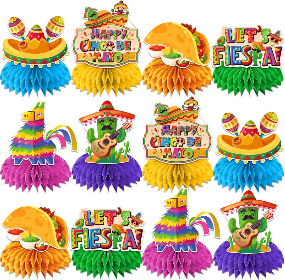 12Pcs Cinco De Mayo Table Decorations, Cinco De Mayo Party Decorations Honeycomb
