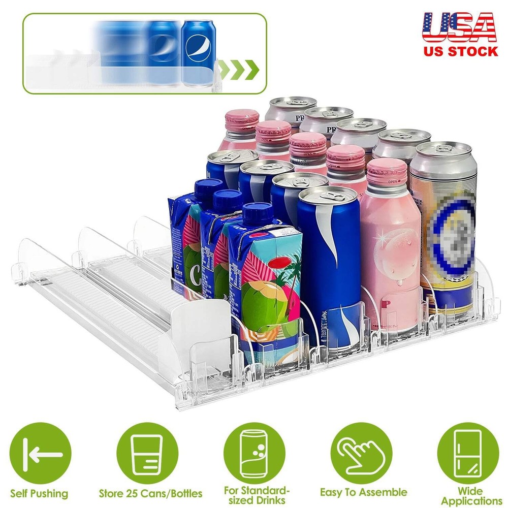Drink Organizer for Fridge Spring Loaded Beverage Dispenser Width Adjustable Dri