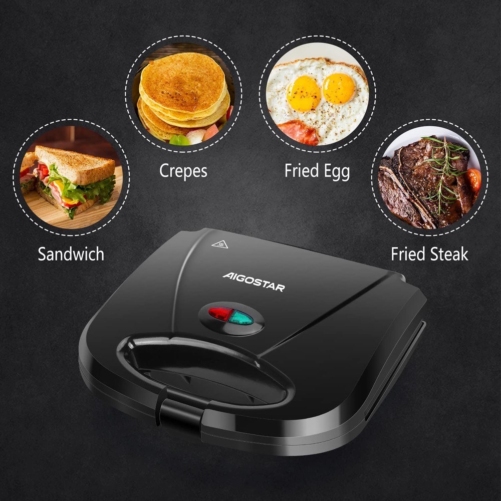 Sandwich Maker with Non-stick Deep Grid Surface for Egg, Ham, Steaks Compact ...
