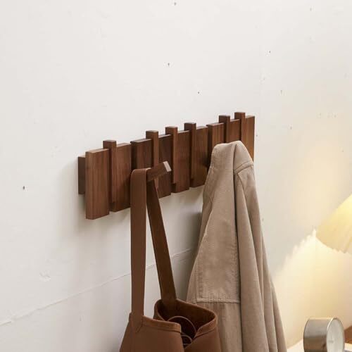 Wood Coat Rack Wall Mount, Coat Hooks Hanger Wall Mounted, Solid Walnut 8 Hooks