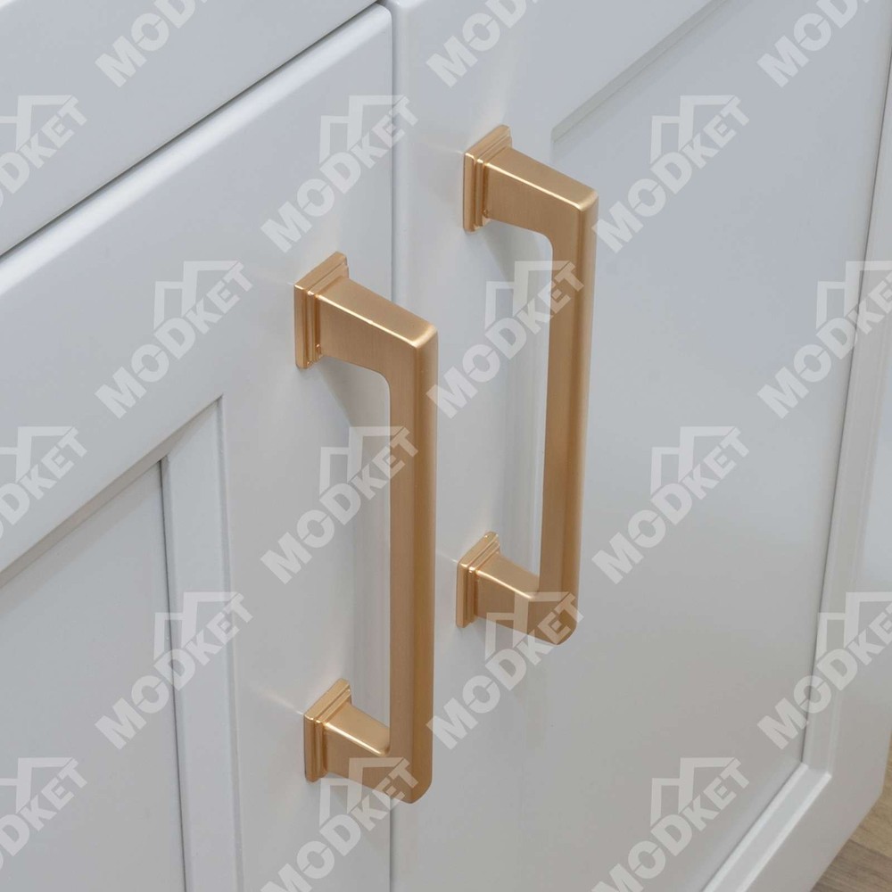 Solid Brushed Champagne Gold Square Cabinet Pulls Handles Knobs Kitchen Drawers
