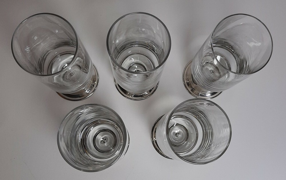 5 Bicchieri con Supporto Argento 800 Design Modernariato Italiano