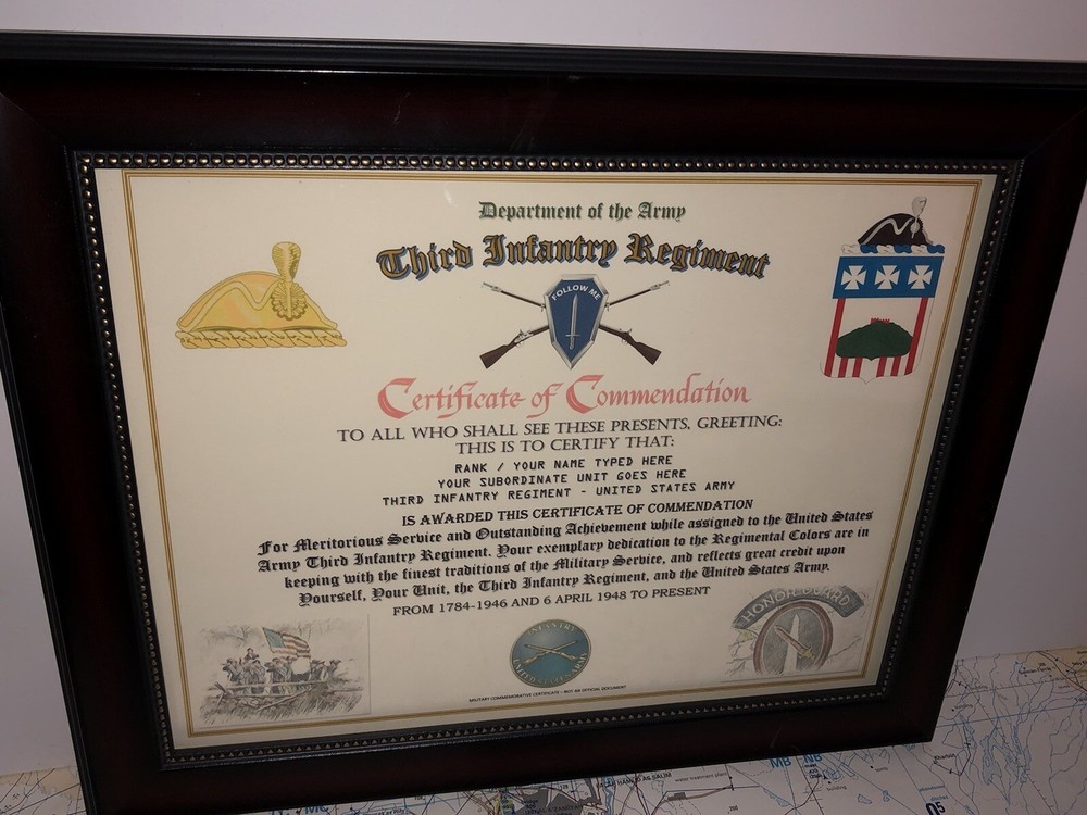 3RD INFANTRY REGIMENT / COMMEMORATIVE - CERTIFICATE OF COMMENDATION