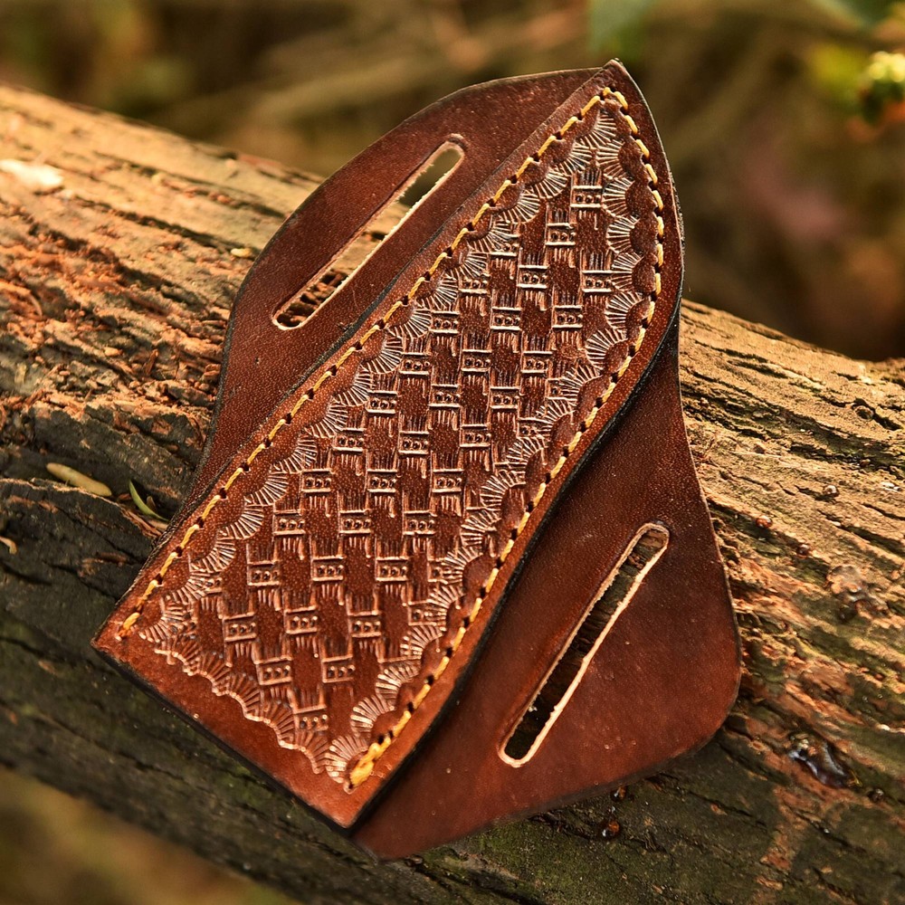 Custom Hand Craft Engraved Leather Knife sheath fixed Blade and folding Tool