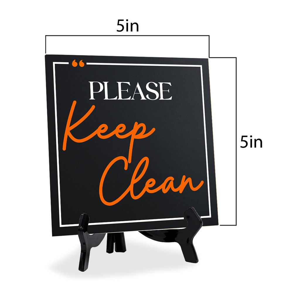 Please Keep Clean 5"x 5" Square Table Sign With Acrylic Easel