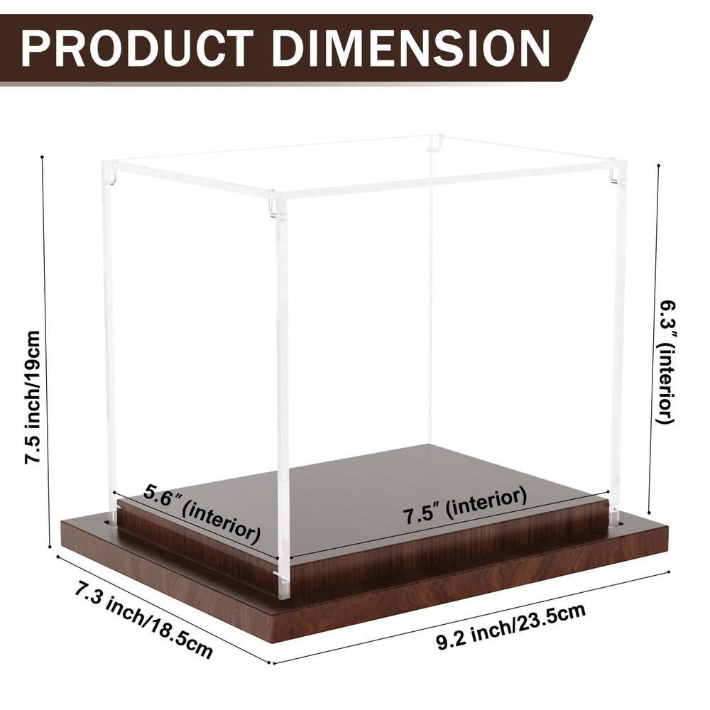 VGMiu Mini Helmet Display Case with Wood Base, Clear Case,