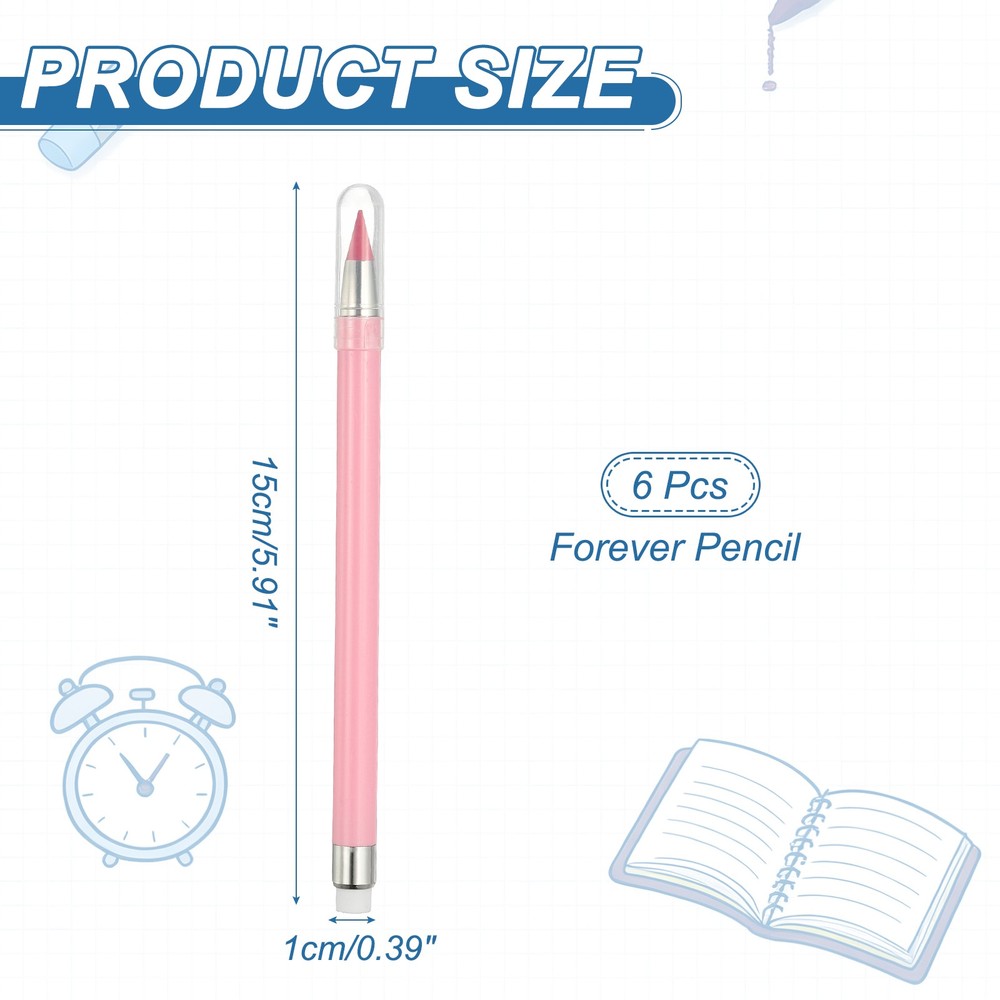 6 Pcs Mechanical Sharpened Forever Pencils Set, Pink