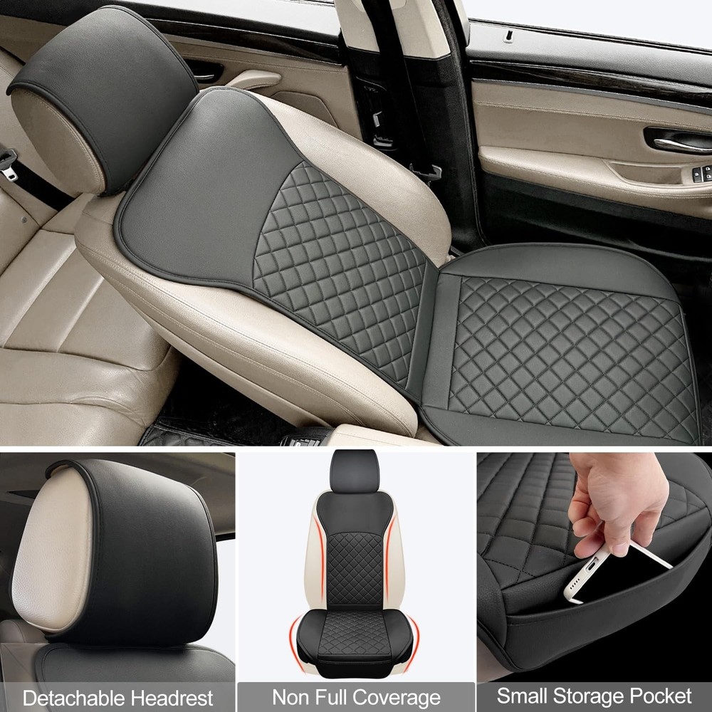 BEITK 2 Pack Leather Front Seat Covers, Universal Sideless Car Seat Protector...