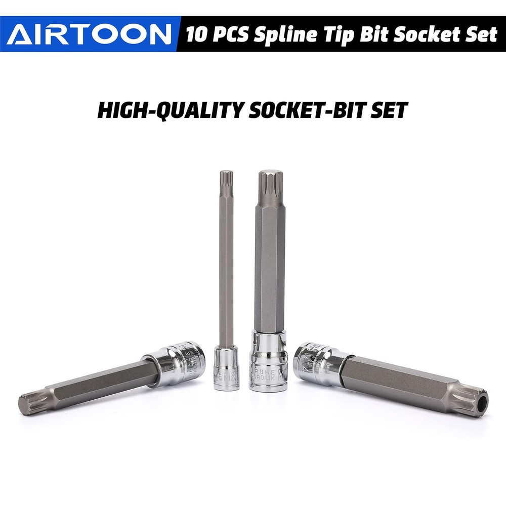 AIRTOON 10PCS Triple Square Spline Bit Socket Set, Extra Long 4'' One Size