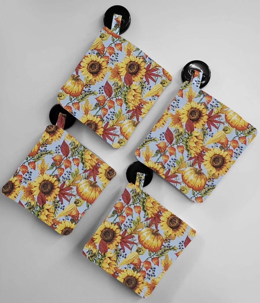 Fall Pumpkin Sunflowers Corn Pot Holders (Set of 4)