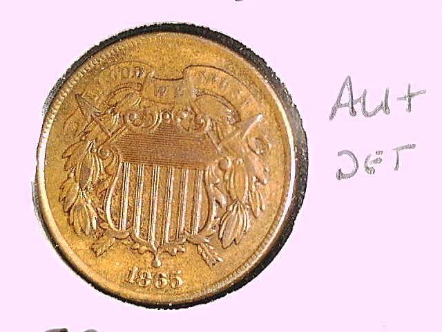 1865 Plain 5 Repunched Date FS-301 Two Cent Coin