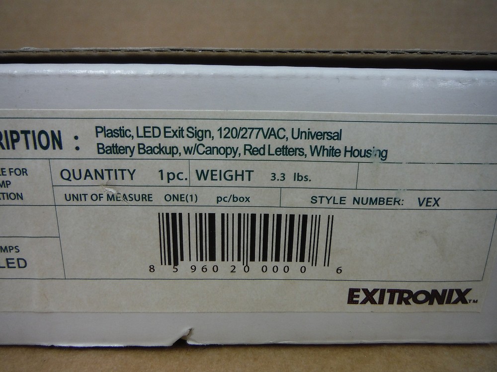 Exitronix Emergency Exit Sign LED Battery Back Up White W/ Red/ Green Letters