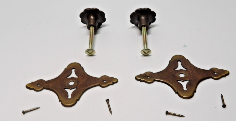 Qty 2 Brass Drawer Pull Hardware Single Hole Original Screws And Nails Included