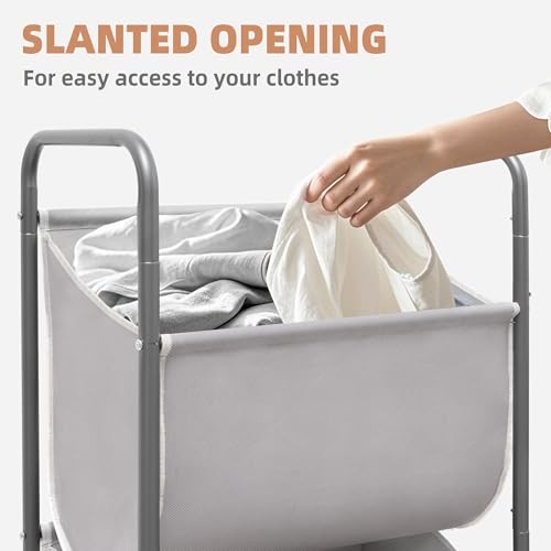 120 Liters Vertical Rolling Laundry Hamper, 3 Section Laundry 3 Tier Gray