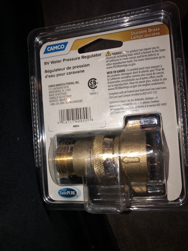 Camco RV Brass Water Pressure Regulator Protects RV Plumbing 40055 40-50 PSI