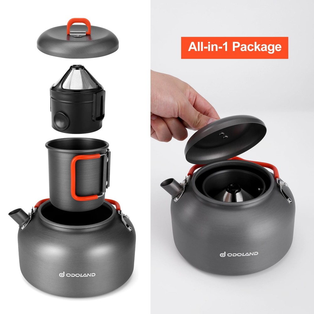 Odoland Camping Coffee Pot Camping Coffee Makers, 1.2L Camping Kettle with Ca...