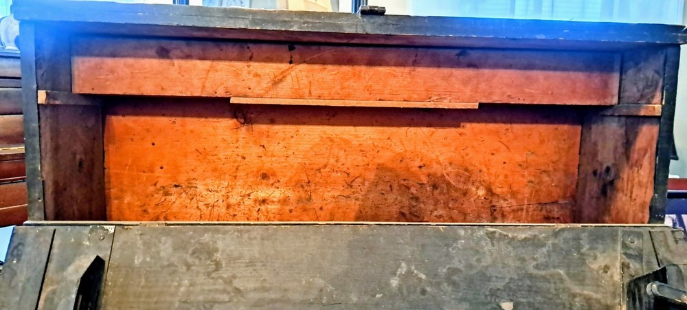 Antique Handmade Rustic Solid Wood Carpenter Tool Storage Box Chest