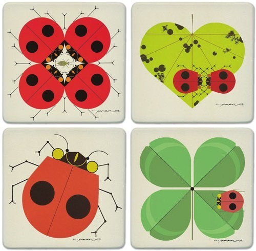 Charles/Charley Harper Ladybugs Absorbant Stone Coaster Set