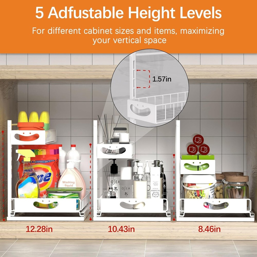 Under Sink Organizer W/ Pull-Out Drawers,Kitchen Sink Organizer,2 Tier Bathroom