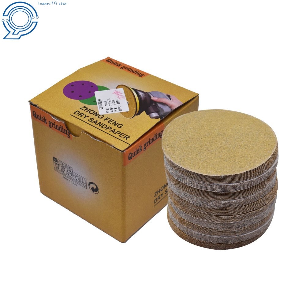 100 Pack NO-Hole 5" 180 Grit Disc Hook Loop Pads Sanding Discs Flocking
